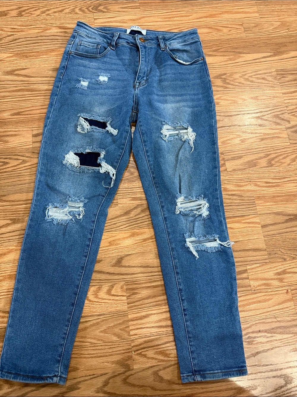 Wax Jean Blue Distressed Boyfriend Jeans